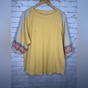 Easel Los Angeles Yellow Waffle Knit Top Size L | Boho Coastal Cottagecore